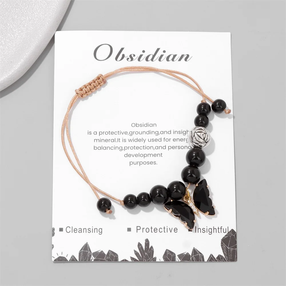 Boho farfalla braccialetto di fascino di cristallo pietra naturale ametiste Prehnite perline di quarzo bracciali intrecciati per gioielli da donna e