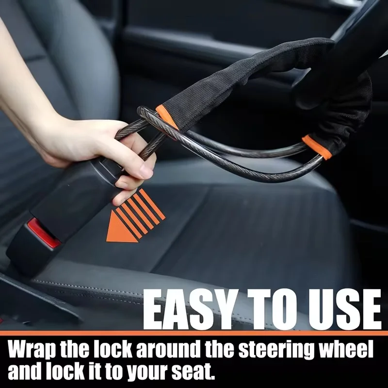 Universal Anti-theft Device For Car Steering Wheel Lock, Safety Belt Buckle Lock, Steel Cable Lock, Steel Wire Rope Lock, Car Mo