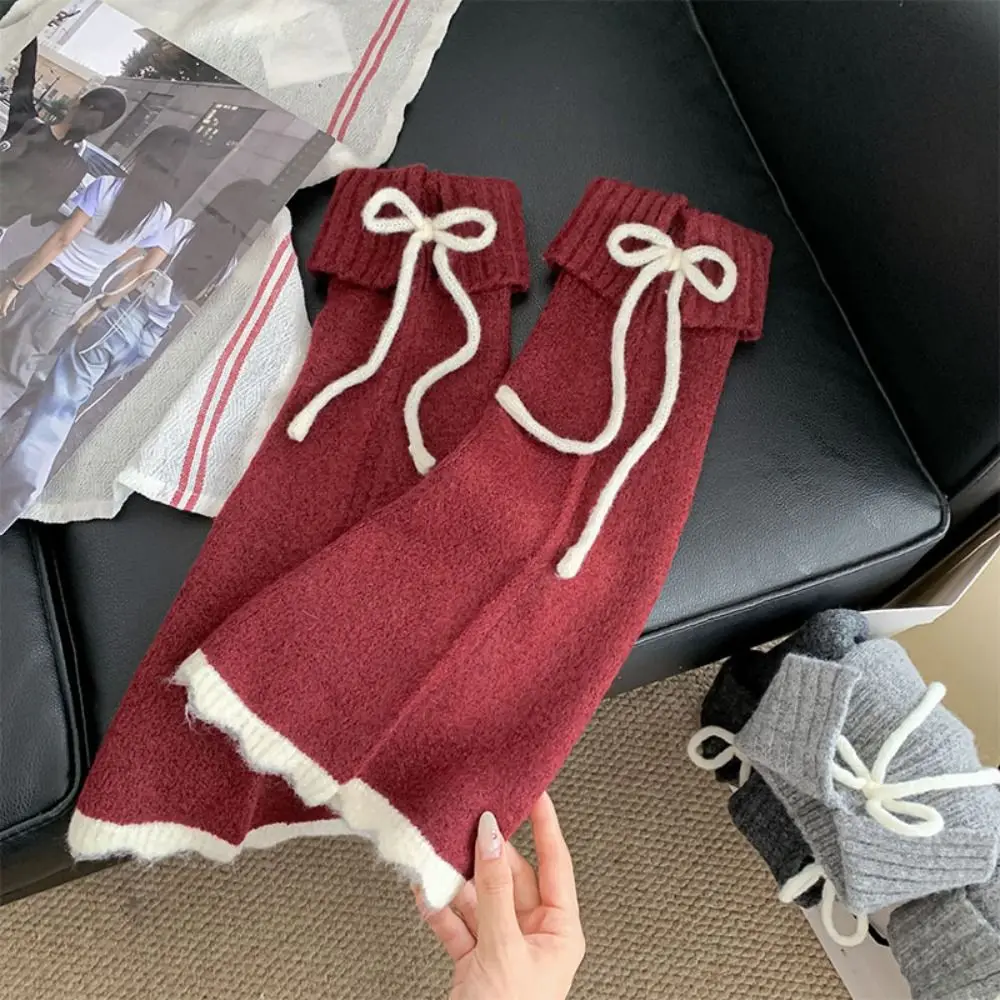 Solid Color Y2K Lace Up Leg Warmers Sweet Ballet Loose Knit Banding Leggings Hosiery Flare Women's Plush Stockings Winter