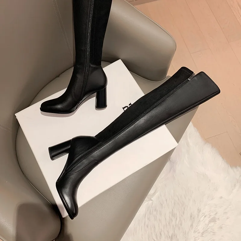 Over-The-Knee High Boots Woman Shoes On Heel 7.5 CM Stretch Boots Elegant Winter Boots Side Zip Spring Autumn High Boots Size 42