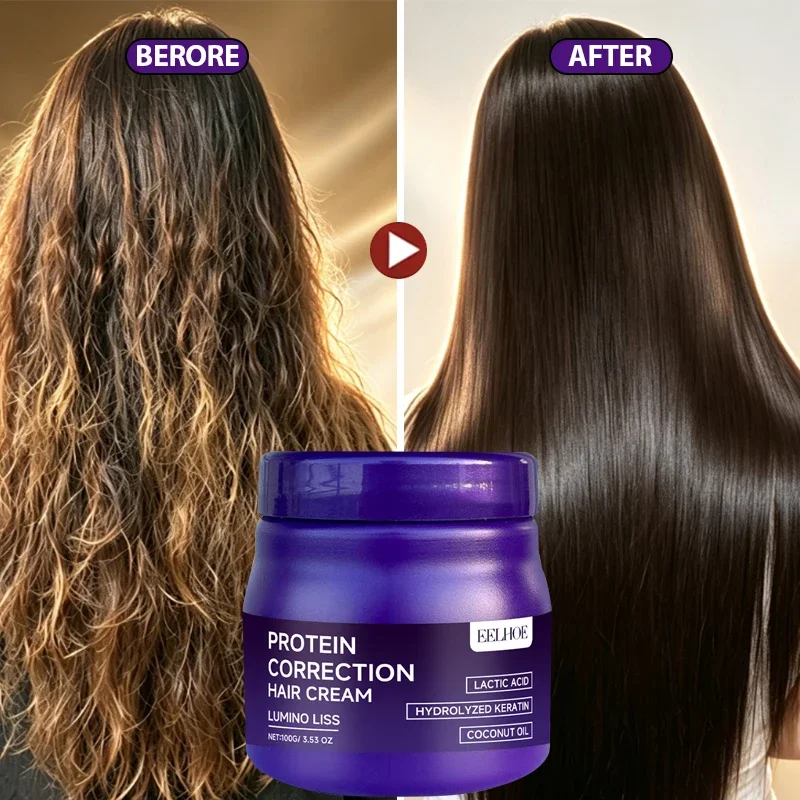 EELHOE Keratin Hair Straightening Mask Repair Damaged Hair Strands For Sleek Smooth Straight Locks Deep Conditioning Nourishing
