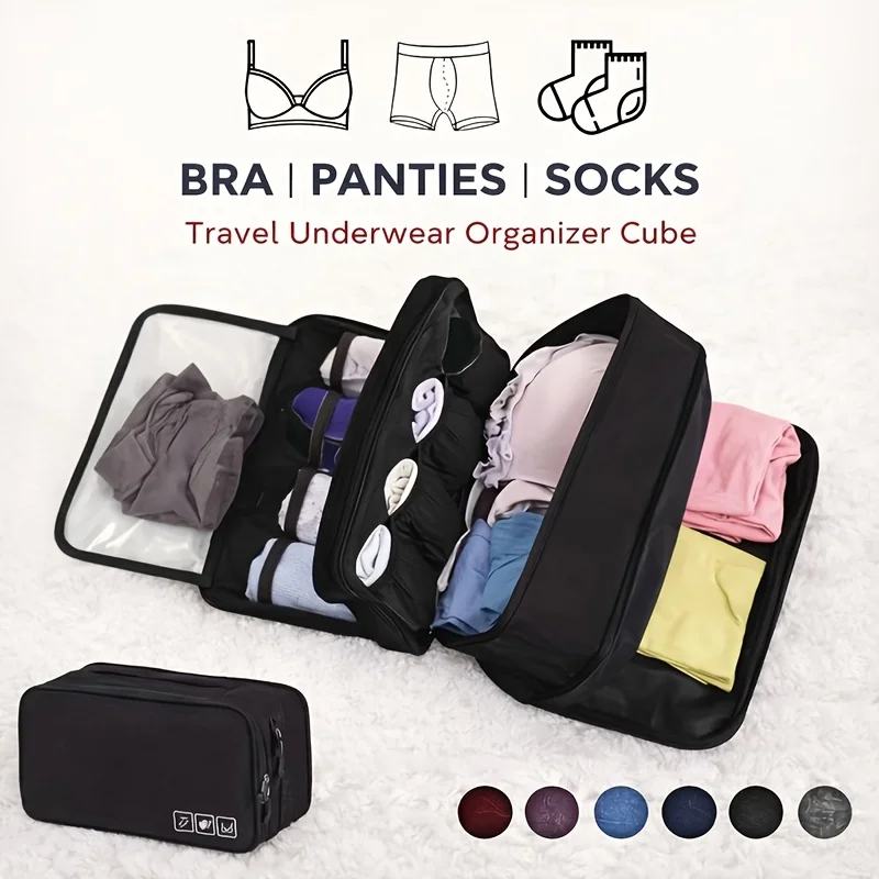 Travel Underwear Organizer Bag Portable Bra Panties Socks Storage Pouch Large‑capacity Multi‑compartment Luggage Organizer