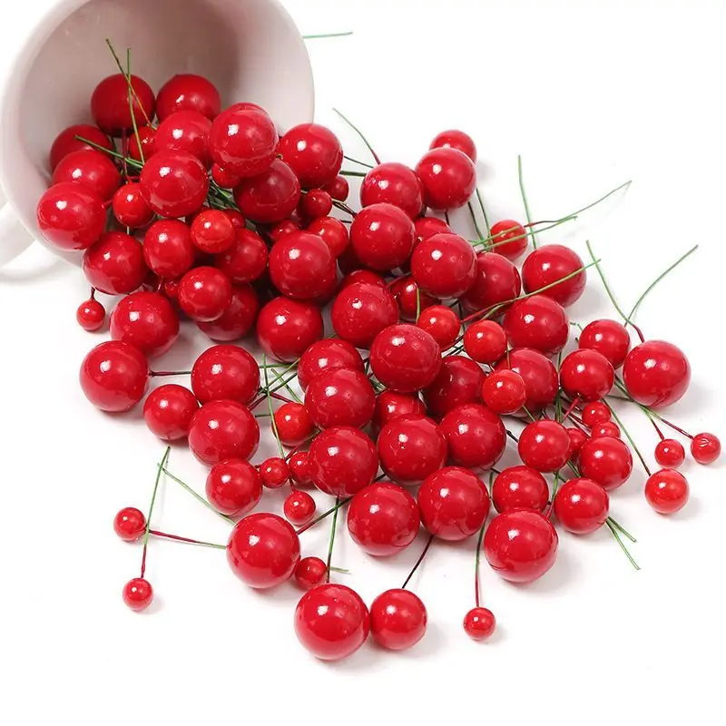 Espuma Bead Red Berry Decoração de Natal, Xmas Tree Enfeites para Casa, Decoração de Ano Novo, Craft Guirlanda Acessórios, 50 Pcs, 100Pcs