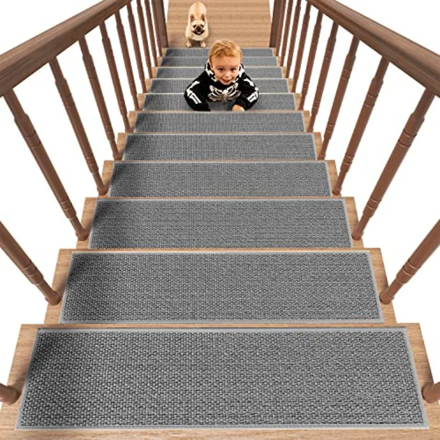

Non Slip Stair-TreadsRubber Backing Stair-Runners for Wooden Steps 15PCS Residue Free Carpet Stair Treads for and Dogs 8x30 Gre