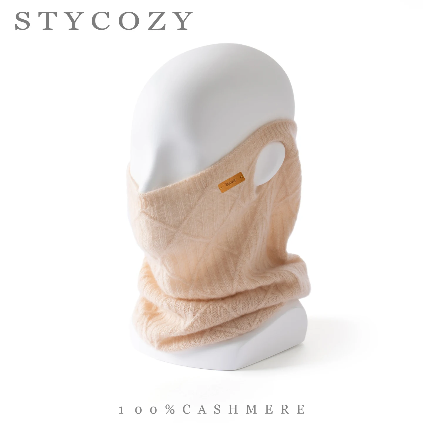 Unisex 100% Cashmere Ear Hole Balaclava 2in1 Knit Neck Warmer Winter Solid Cable Knit Windproof Face Cover Snood Cycling Outdoor