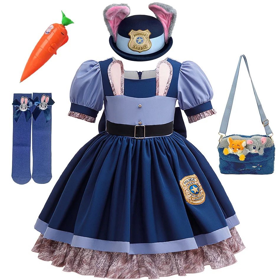 

Disney Judy Hopps Princess Dress Zootopia 2 Cosplay Frock Girl Birthday Carnival Halloween Party Clothes Child Role Play Costume