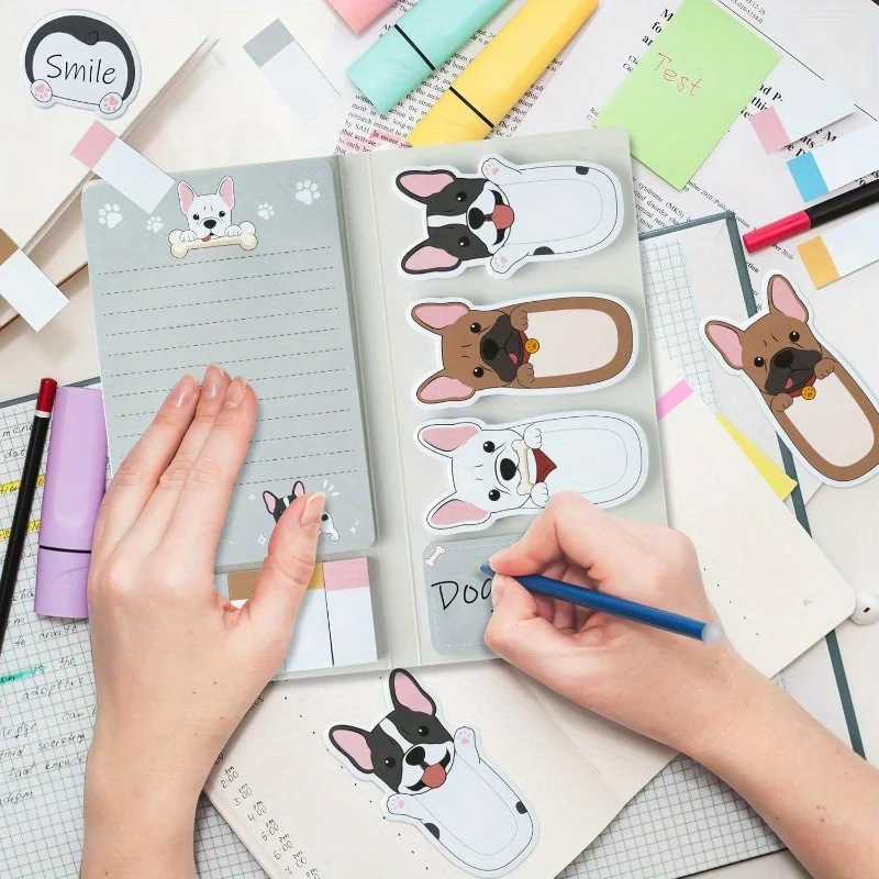 1pc Cartoon French Bulldog Paste Notebook Set 550 Sheets Self Adhesive Notebook with Animal Divider Label Set Ideal for Writing