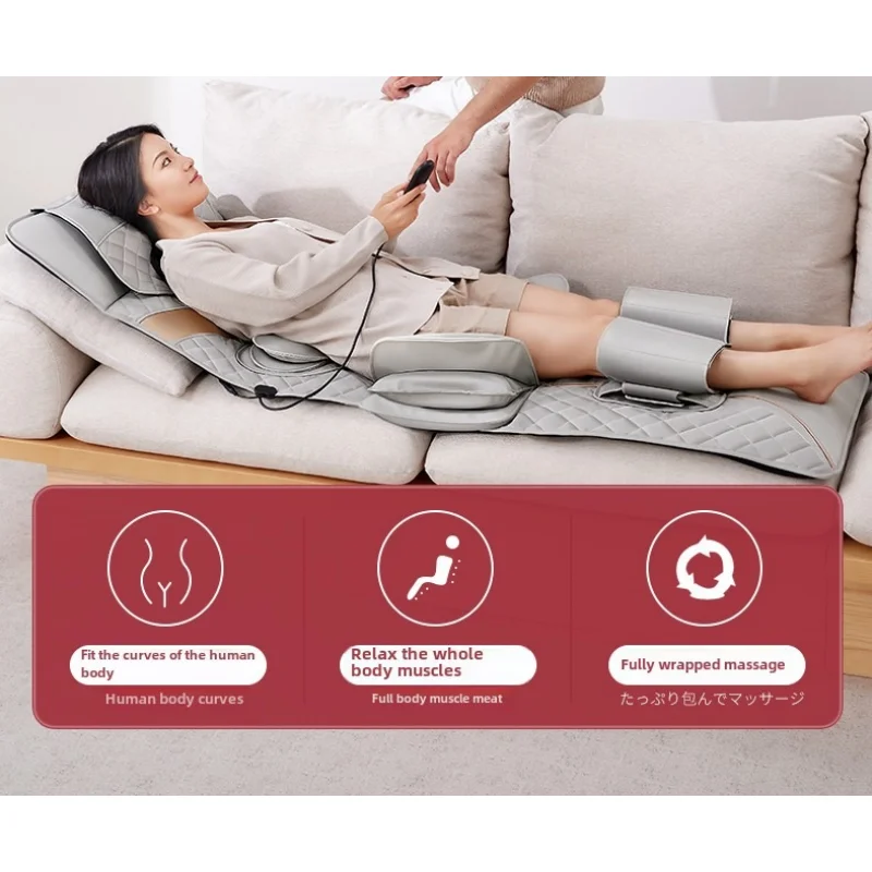 Full Body Massage Mat with Airbags Stretching Heating, 3D Lumbar Traction Relaxation, Back Massager Pad, PU Leather, Portable &