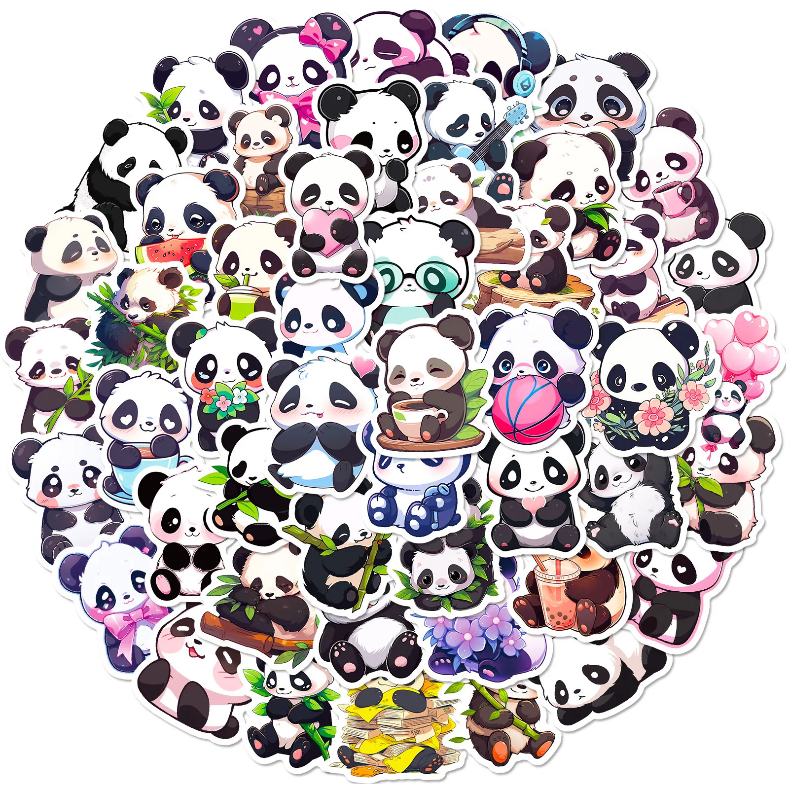 Imagem -03 - Cute Cartoon Panda Varied Stickers Pack para Crianças Decalques de Graffiti Viagem Bagagem Notebook Telefone Capacete Decoração 50 Pcs