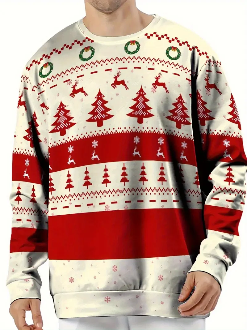 

Men's Christmas Theme Classic O-Neck Sweatshirt Fashion Outdoor Street Casual Long Sleeve Tops Loose Breathable Clothes For Male
