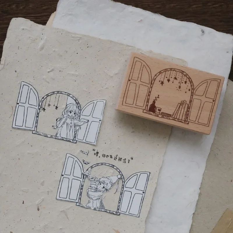 Niesamowita sceneria wewnątrz i na zewnątrz okna Drewniane pieczątki DIY do dziennika Materiał kolażowy Scrapbooking Drewniana pieczęć — zdjęcie 3