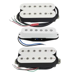 FLEOR 3PCS Alnico 5 Guitar Pickup Set Humbucker Pickups & Single Coil Pickup Flat Top White Color HSH Guitar Parts