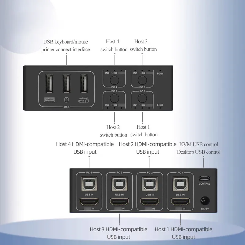 HDMI-compatible Switch 4 In 1 OUT KVM Shared Laptop 4 Port Converter USB Mouse Keyboard Display for KVM