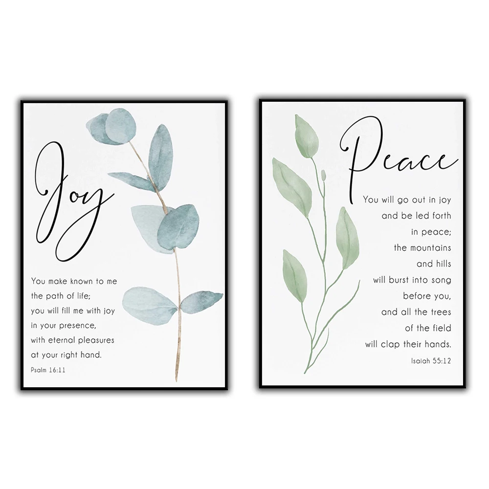 Bible Verse Wall Art Psalm 16:11, Isaiah 55;12 Joy & Peace Scripture Decor Watercolor Greenery Modern Christian Gift for Women