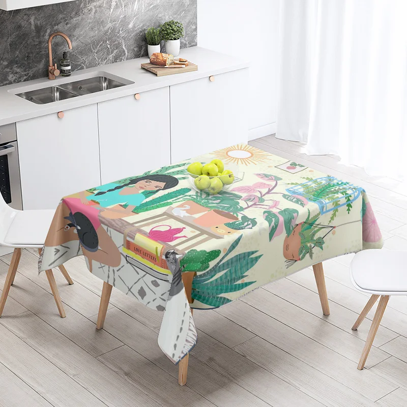 Abstract Plant Morandi Tablecloth Nordic Minimary Style Cafe Decorative Tablecloth Anti-Fading Hot Selling Style