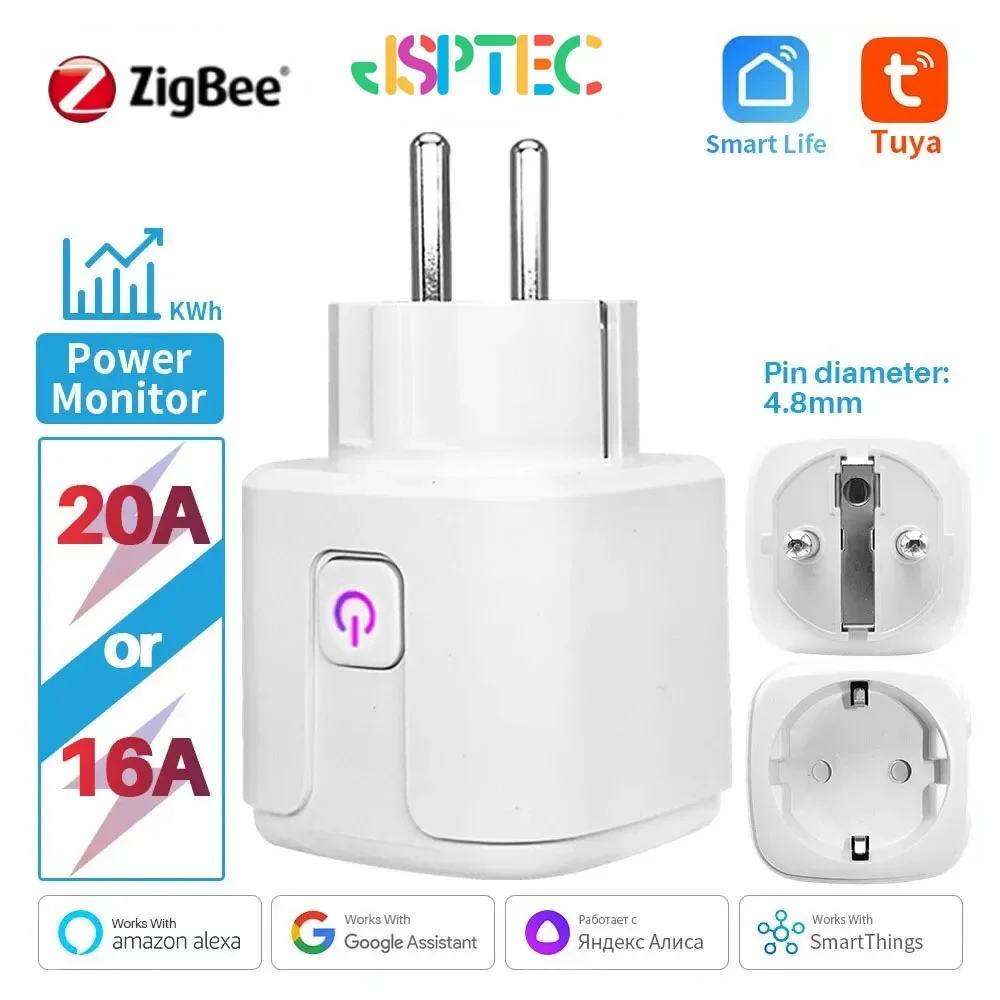 

Tuya Zigbee Smart Plug 20A EU Smart Socket With Power Monitoring Timing Function Voice Control Via Alexa Google Home Yandex