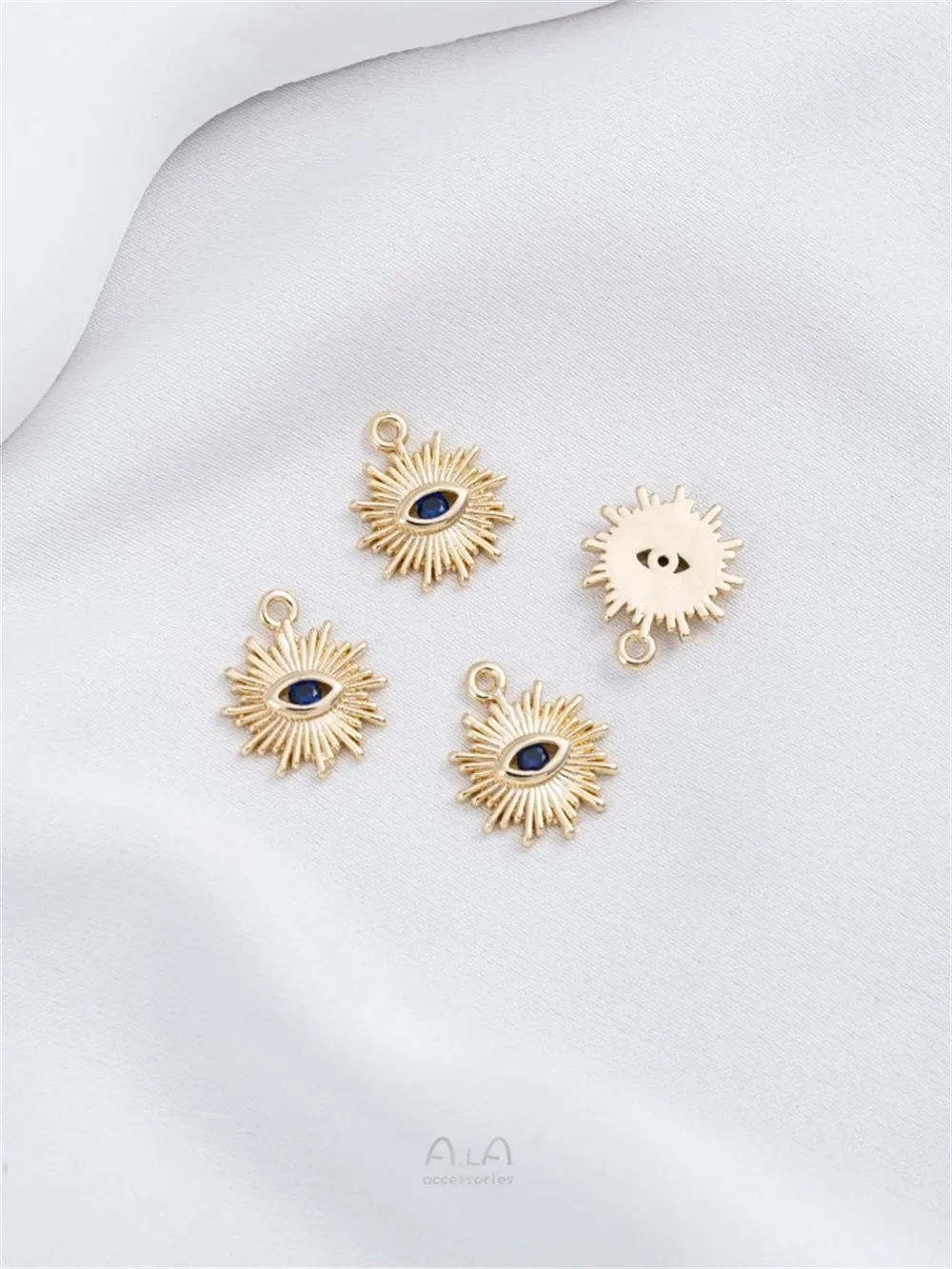 14K Gold-inlaid Zirconium Sun Eye Pendant Handmade DIY Jewelry Small Charms for Earring Bracelet K555