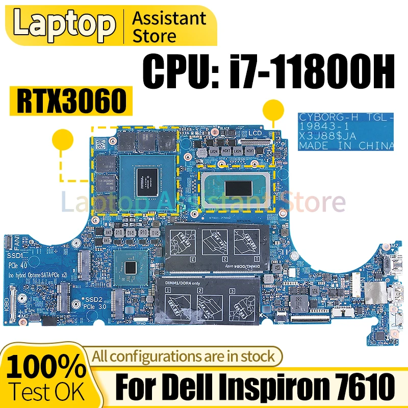 

19843-1 For DELL Inspiron 7610 Laptop Mainboard 09FDV3 i7-11800H RTX3060 Notebook Motherboard