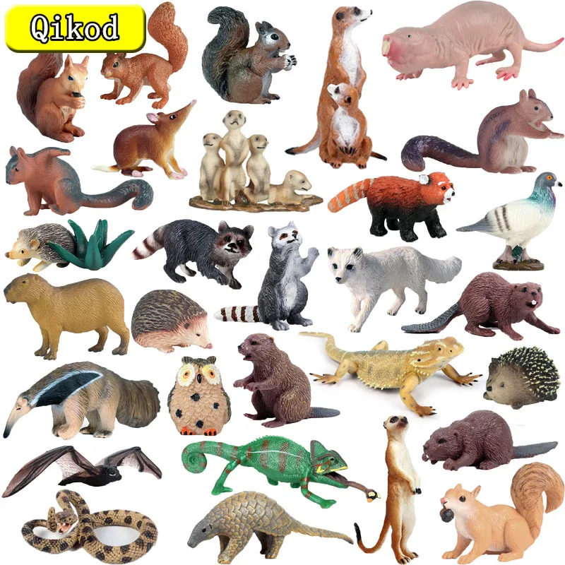 Mini Zoo Simulation Wild Animals Figurines Capybara Squirrel Mouse Raccoon Snake Model Plastic Action Figure Children's Toy Gift