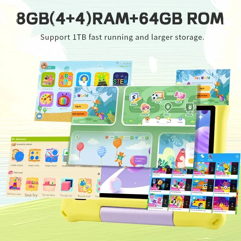 Kids Tablet, Android 15 Tablet for Kids 10.1 inch Octa-Core with Case, 8GB 64GB 1TB Expand for Toddler Children Parental Control