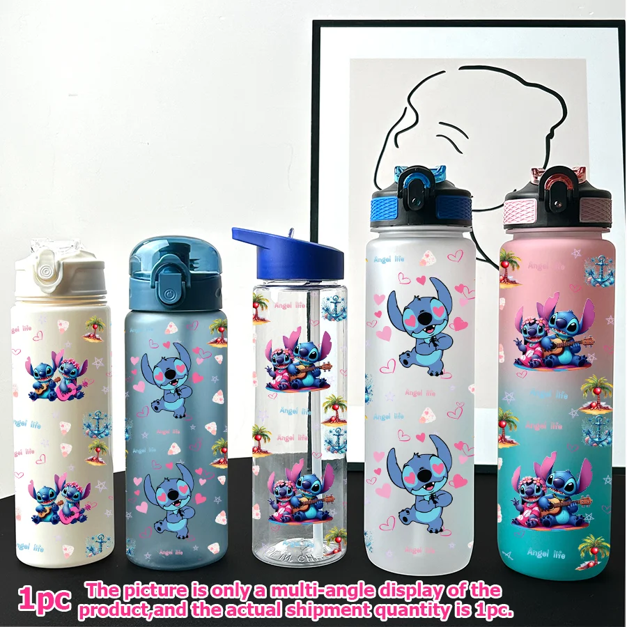 

1 шт., мультипластиковая бутылка для воды Disney Stitch Angel с принтом 23-32 унций, портативная спортивная чашка для воды, подарок на день рождения
