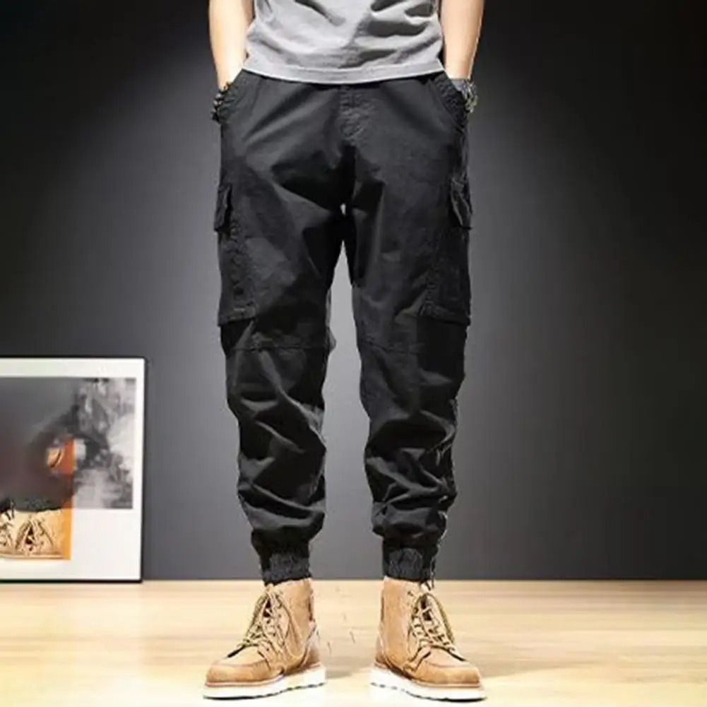 Classic Multi Pocket Military Biker Men Cargo Pants High Quality Man Drawstring Elastic Waist Solid Color Pant pantalones hombre