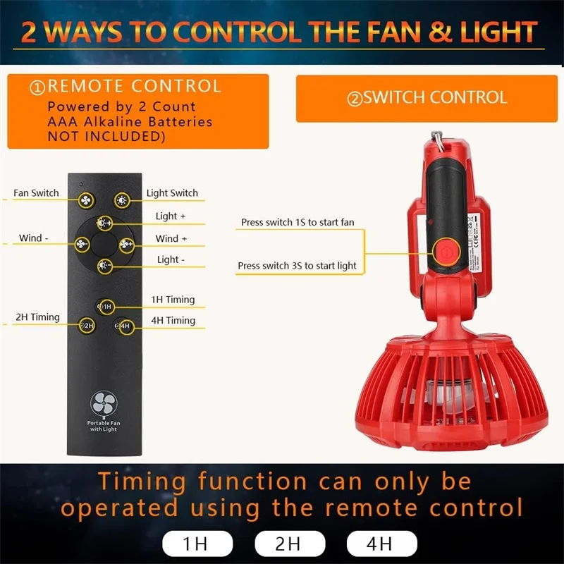 Handheld Fan for Milwaukee 18V Li-ion Battery Personal Fan with 300LM LED Lantern Function Camping Fan for Home, Work
