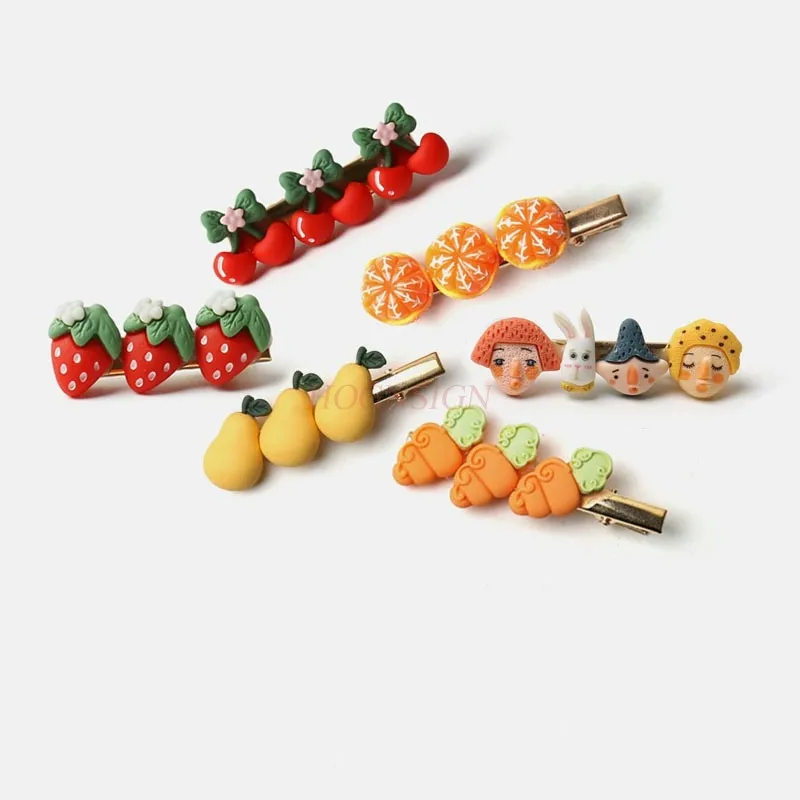 Simulated fruit clip, strawberry cherry, lychee, durian, orange hair clip, straight edge clip