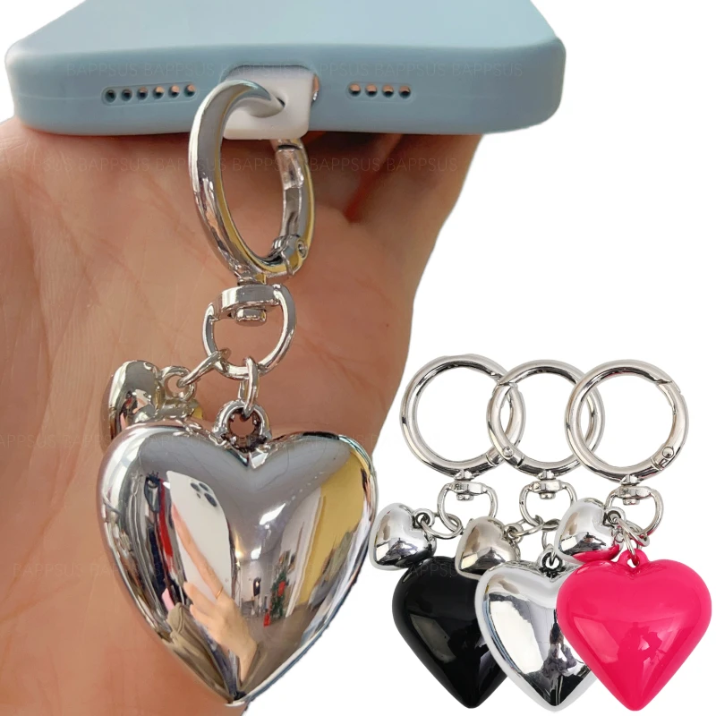 Korean ins Fashion Keychains Big Hearts Key Rings Mobile Phone Lanyard Straps For Women Men Handbag Decoration Handmade Jewelry