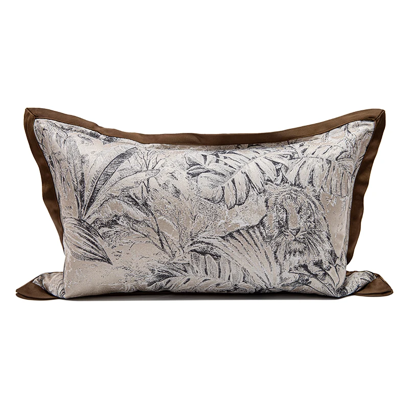 

Luxury Room Jungle Palm Tiger Jacquard Pillows Brown Bedding Cushion Case Decorative Pillow Cover For Sofa Chair Home Decorating