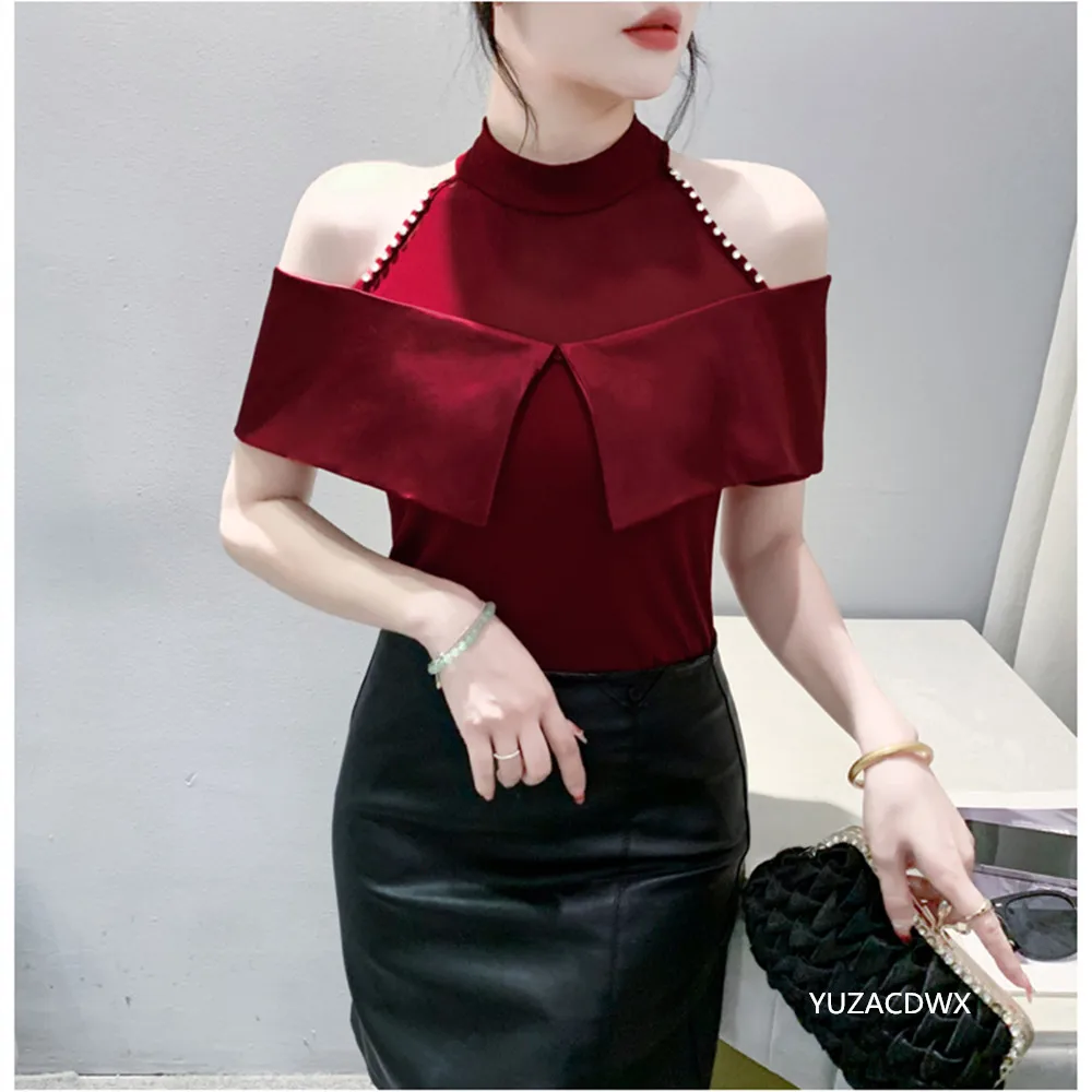 

Short-sleeved T-shirt for Women Fashion Slim Retro Tees y2k 2025 Summer New Hollow Neck Off-shoulder Top for Women