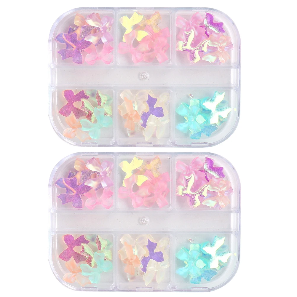 

2 Boxes Small Nail Bowknot Diy Decor Woman Manicure Salon Exquisite Dazzling Nail Art Accessory Durable Fingernail Bowknot