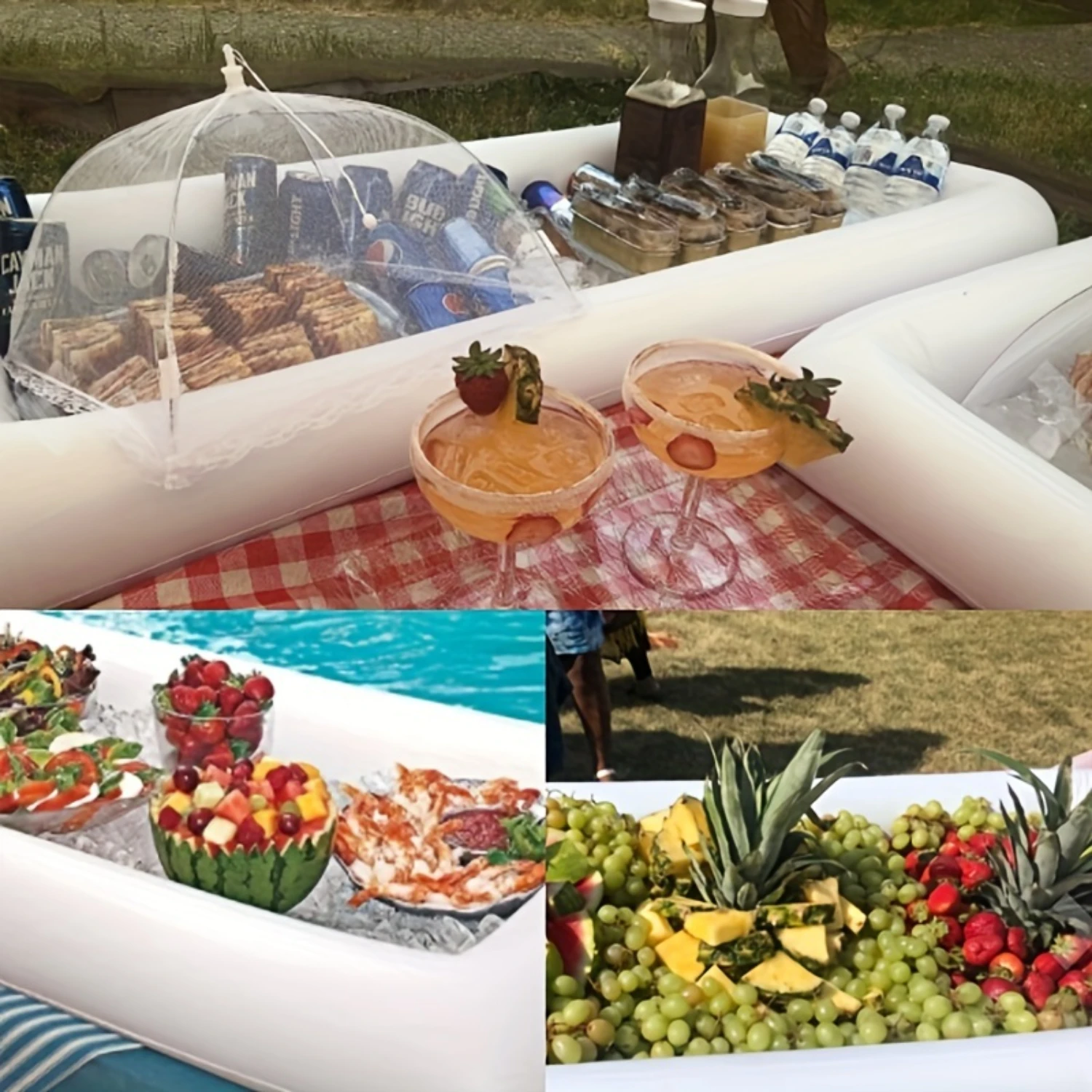 2-Piece Inflatable Serving & Salad  Trays - Perfect For Bbqs, Picnics, Pool Parties & Buffets - Durable, Leak-Proof Design With 