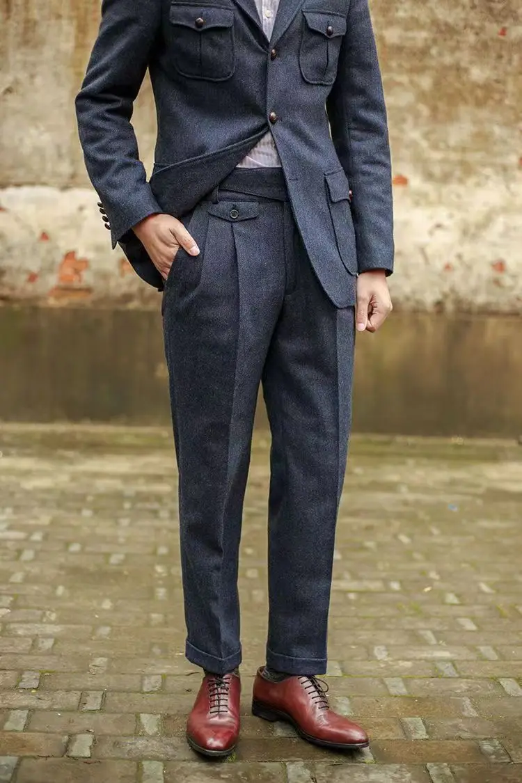 Vintage Gurkha Pants Men England Style High Waist Smart Casual Straight Trousers Autumn Winter Woolen Fashion Naples Suit Pant - Image 4