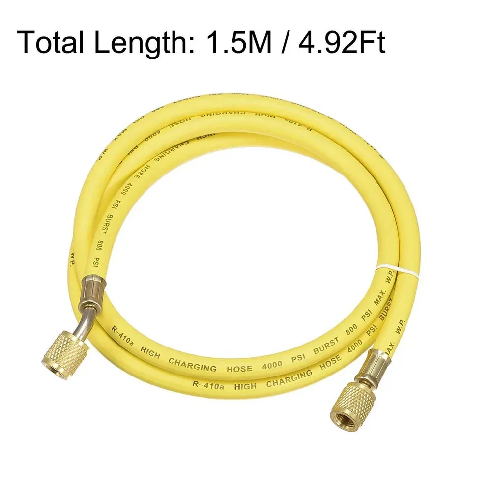 Charging Hose Tube 1.5M Length 1/4 SAE Thread 800Psi For AC Refrigeration Yellow HVAC Gauges Hoses HVAC Tools Industrial