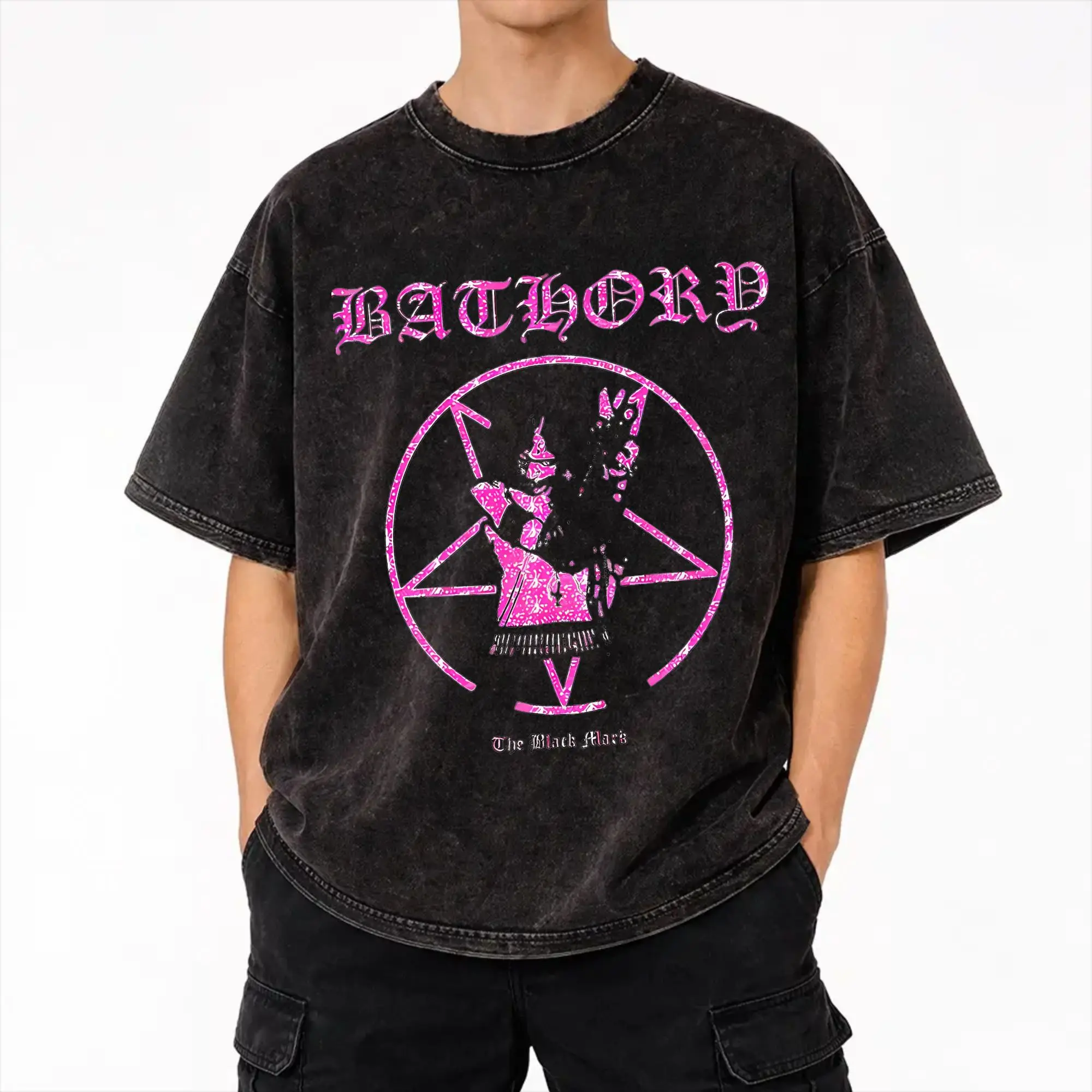 Bathory Band The Black Mark  Merch Washed T Shirt Men Women Streetwear Hip Hop T-Shirt Printed  Tees Tops Short Sleeve