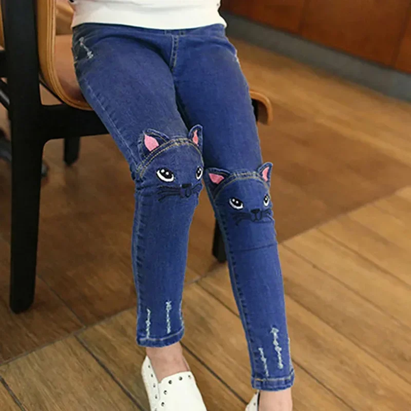 PatPat Kids Girl Cat Rabbit Tasseled Jeans Soft and Comfortable  Perfect for Outings and Daily Wear Basic Style