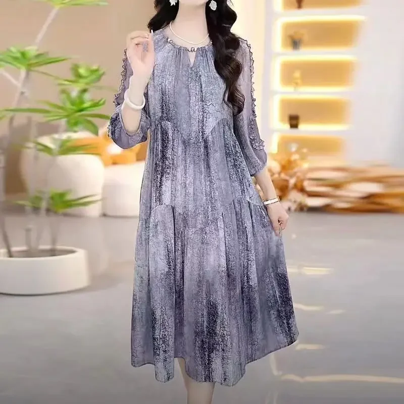 

Chinese High-end Tennis Dress Autumn Waist-reducing Age-reducing Temperament Mother's Dress Skirt Women's Clothing E8842