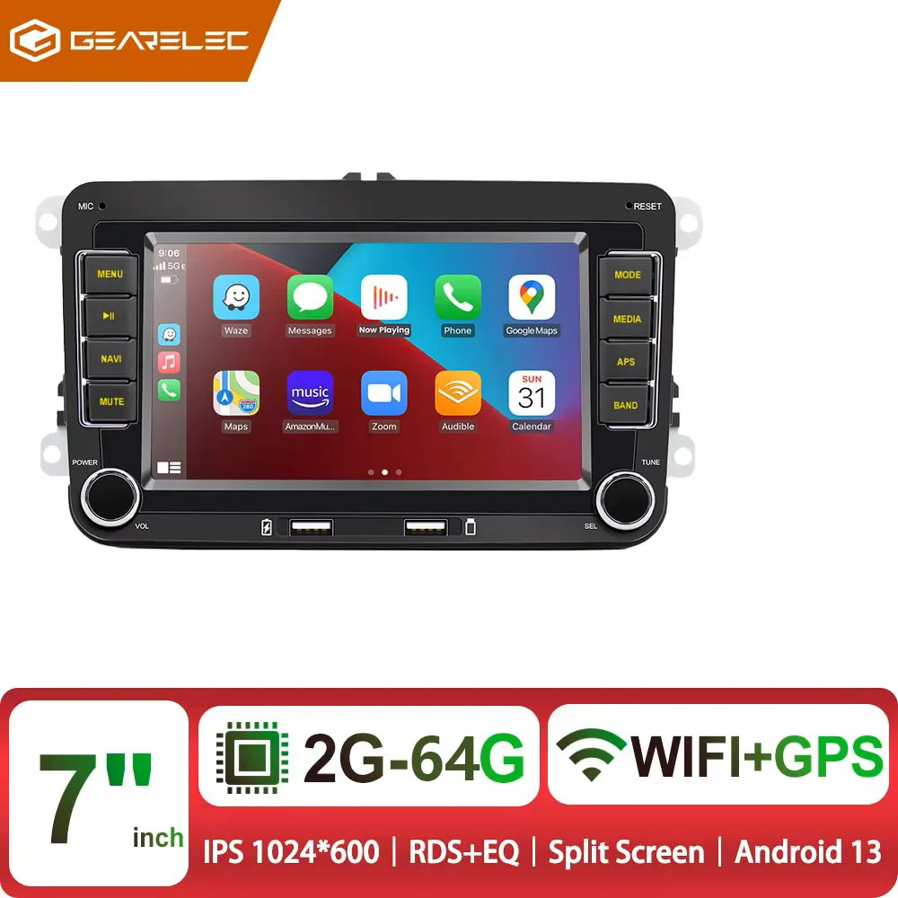 2 Din Autoradio Android13 Auto Multimedia Speler WIFI GPS Carplay Auto Voor VW Skoda golf 5 6 touran passat Jetta 7 "Auto Stereo