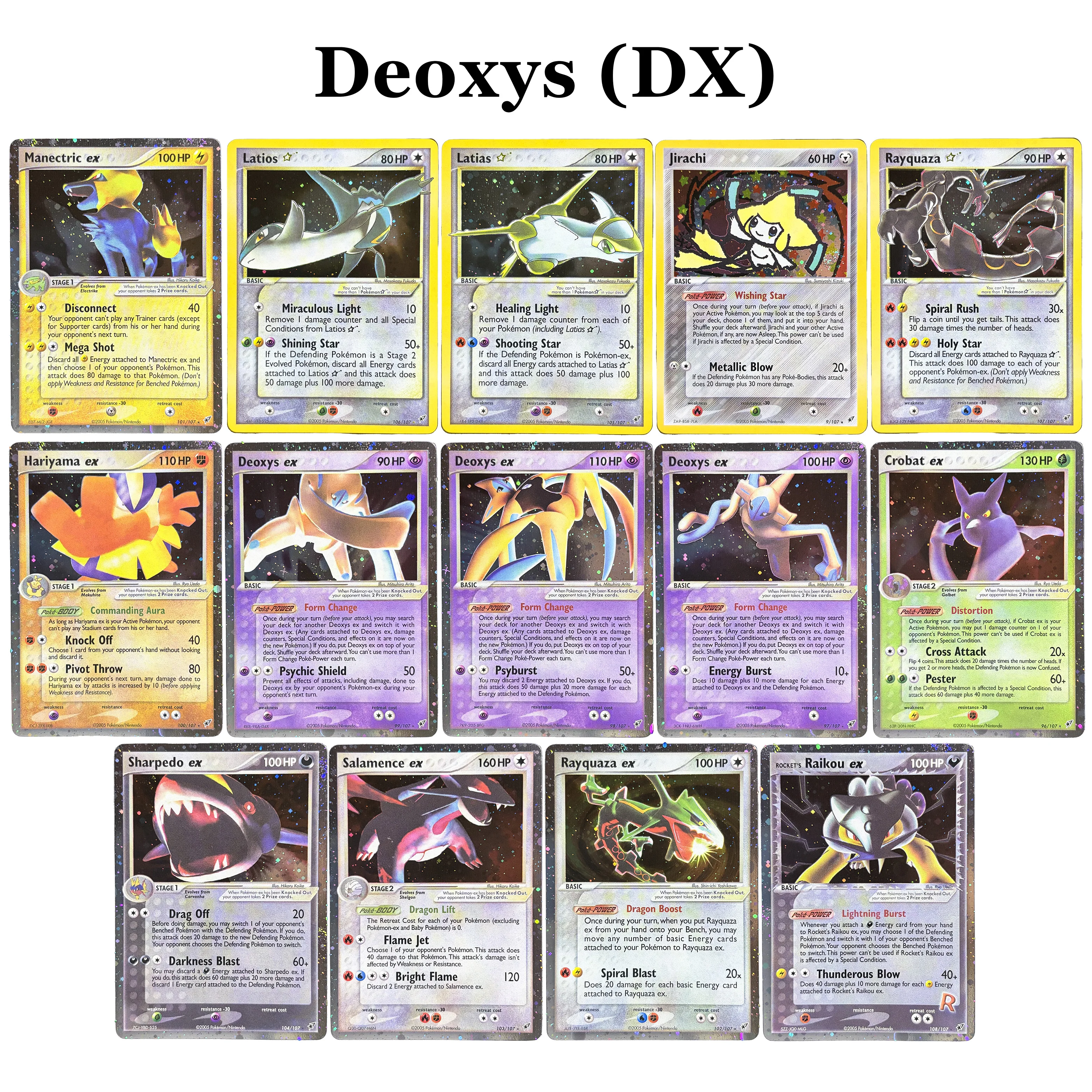 2005 PTCG PKM EX Deoxys (DX) Rare FOIL Series Cards Deoxys Hariyama Jirachi Manectric Raikou Vintage Holo Collection Proxy Cards