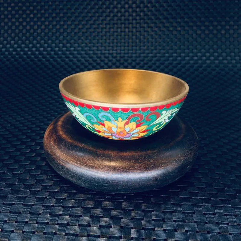 Bronze Cloisonné Wealth-Attracting Gold Dining Ornament Antique Collection Enamel Painted Brass Bowl Decoration