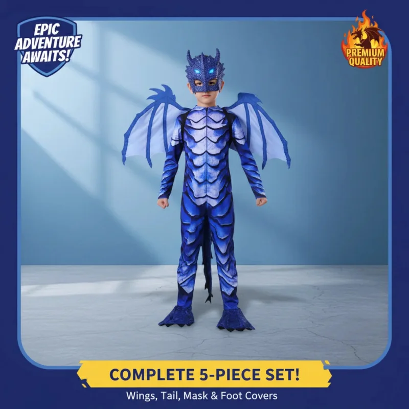 

☎TDA Women's Blue Dragon Knight Costume Jumpsuit with Wings Tail Mask Set for Halloween Carnival Party☎
