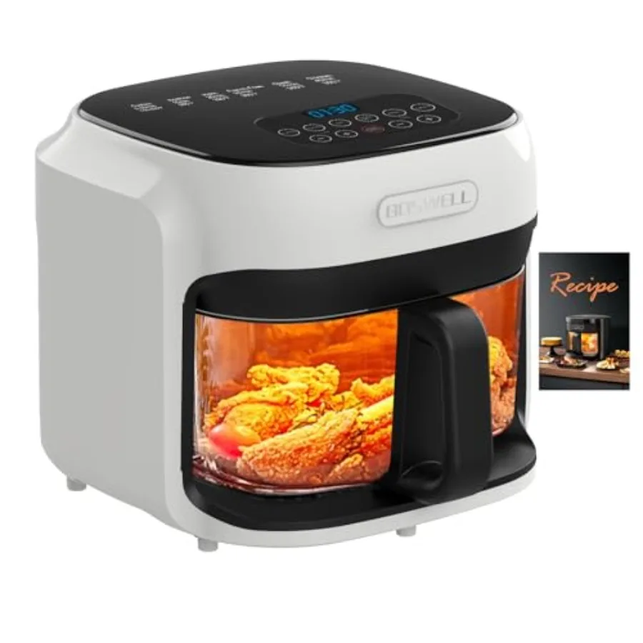 

Аэрофритюрница стеклянная 7,5QT с прозрачной чашей, циркуляционным нагревом и контролем температуры, для жарки, пригодная для мытья в посудомоечной машине, белая