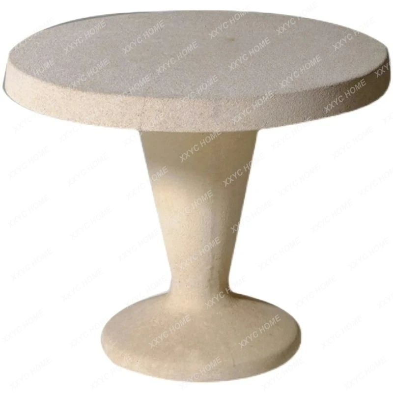 WS travertine edge, living room, sofa corner, wabi wind table, marble medieval round small coffee table