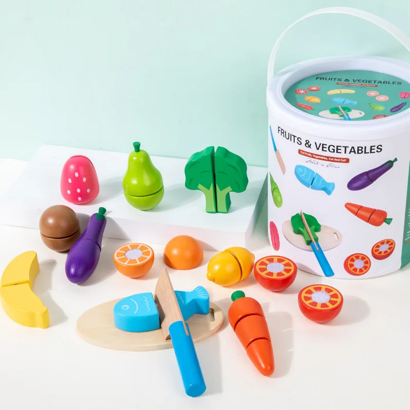 13 teile/satz Holz Simulation Küche Pretend Spielzeug Schneiden Obst Gemüse Lebensmittel Set Pädagogisches Spielzeug Für Kinder Jungen Mädchen Weihnachten Geschenke