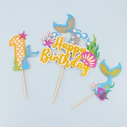 Mermaid Tail Happy Birthday Cake Topper Little Mermaid Party 1-10 number Cupcake Toppers Girls Birthday Baby Shower Party Decor