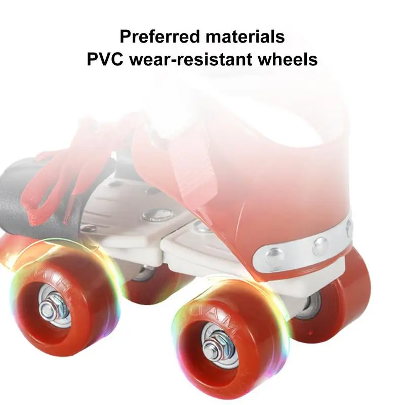 Kids Double-row Inline Roller Skates Portable Adjustable Elastic Skating Shoes PVC Double-shoe Brakes Safe Auxiliary Wheel Skate