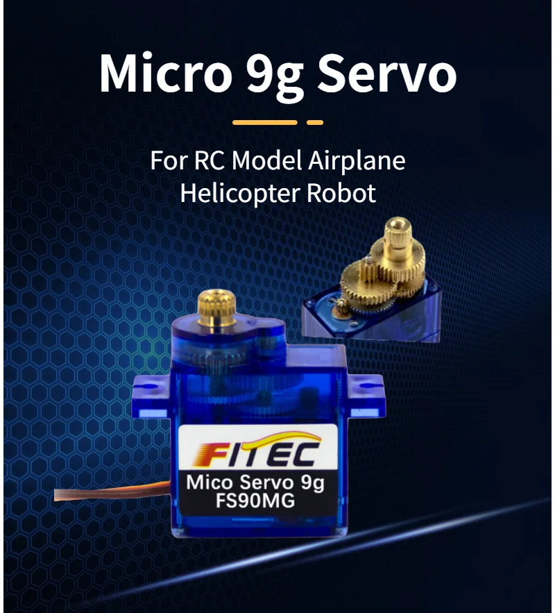 2 uds FS90MG 2,2 kg.cm Micro Servo Metal Gear Mini Motor de dirección para helicóptero RC avión para Arduino Micro:bit Robot