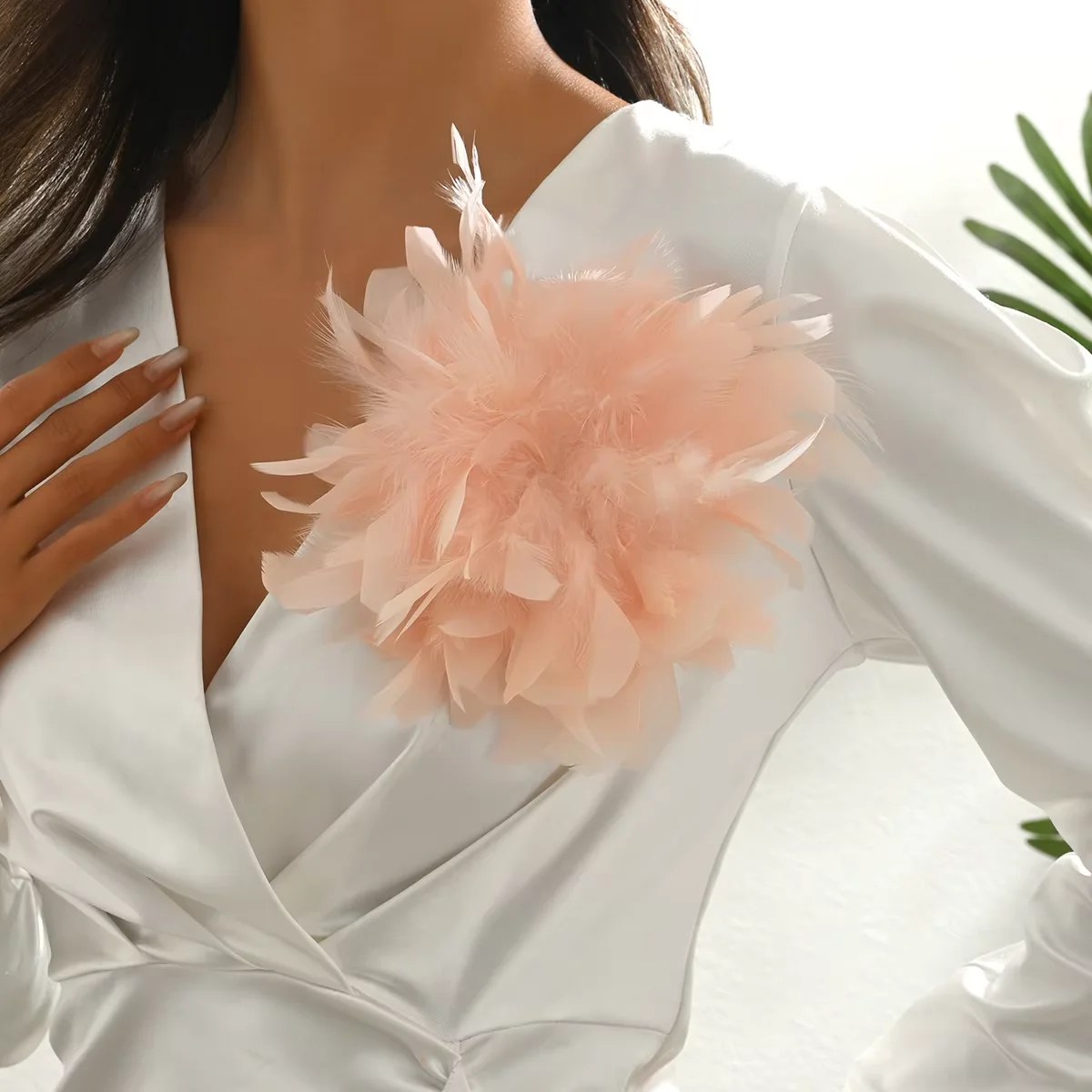 Luxury 20CM Colorful Artificial Feather Brooch for Women French Retro Style Wedding Party Banquet Pin Jewelry Gift