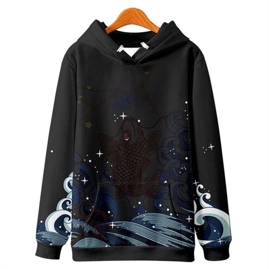 Harajuku Crane Flowers Print Hoodie Sweatshirt Casual Oversized Hooded Hoodie Hip Hop Pullover Women Men Clothing